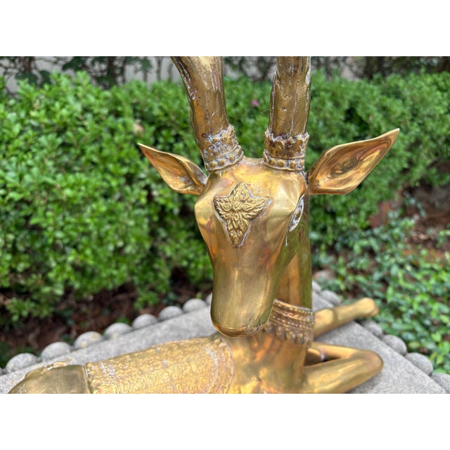 Maitland - Smith 1960s Pair of Hollywood Regency Brass Stags For Sale - Image 4 of 13