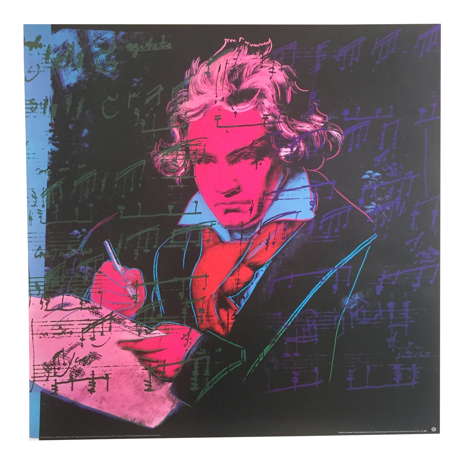 Andy Warhol Original Offset Lithograph Poster of Beethoven in Pink