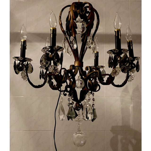 1950s French Iron & Crystal Chandelier For Sale - Image 13 of 13