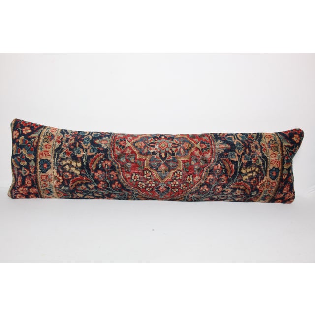 Authentic Antique Persian Rug Cushion Cover – Hand Knotted Wool on Cotton -14'' X 47'' For Sale - Image 10 of 11
