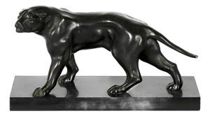 Jacques Limousin, French Art Deco Panther Patinated Sculpture, 1940s, Metal on Marble Base