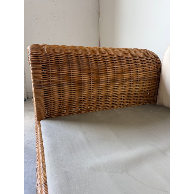 1970s Vintage Coastal Organic - Rattan Sofa With Rolled Arms & Striped Cushions For Sale - Image 15 of 18