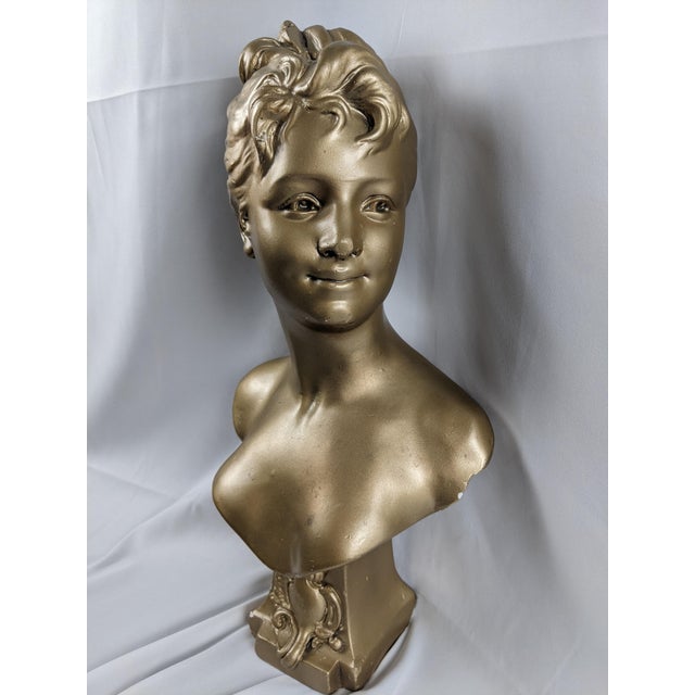 Vintage Gilt Composition Bust "Lys" After Emile Pinedo, French Art Nouveau Revival Sculpture For Sale - Image 9 of 18