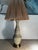 Large midcentury handmade ceramic lamp with brass base and etched detailing in the style of Bitossi. Gorgeous matte finish...