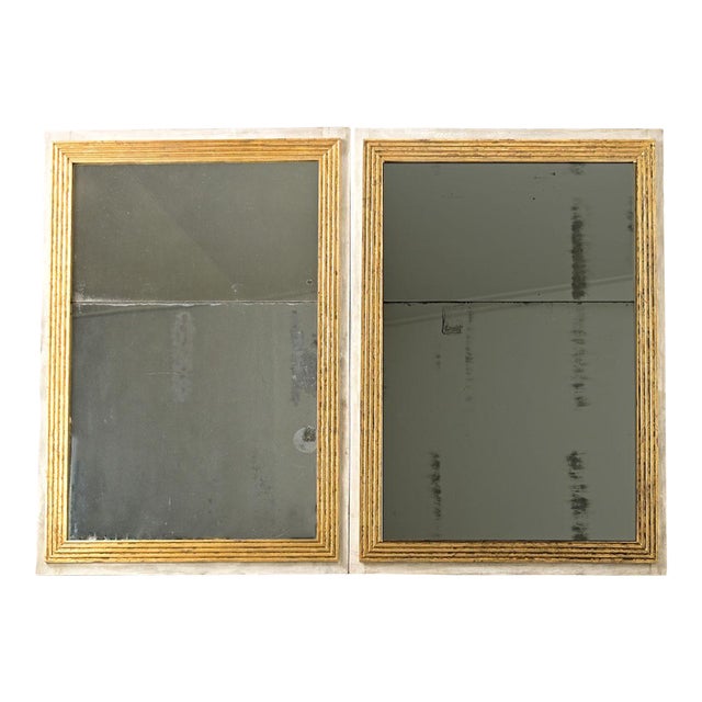 French Pair of Louis XVI Style Reeded Gilt Mirrors For Sale