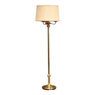 Late 20th Century American Four-Light Brass Floor Lamp on Round Base With Shade For Sale