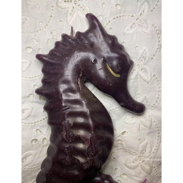 Vintage Large Mid Century Solid Wax Seahorse Candle Dark Purple With Gold For Sale In Madison - Image 6 of 8