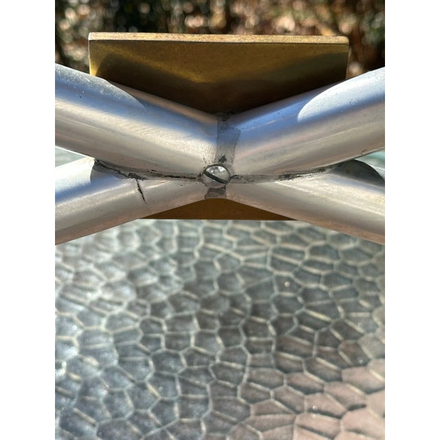 John Vesey v-41 X-Leg Aluminum Brass Coffee Table Mid Century Modern For Sale - Image 9 of 12
