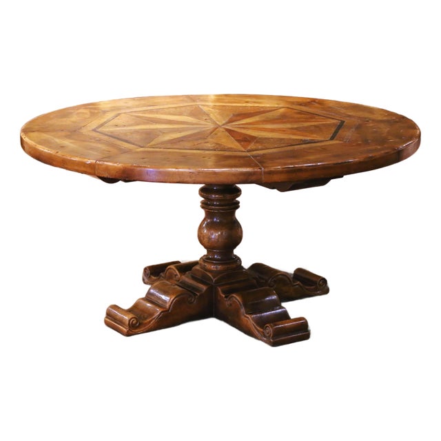 French Louis XIII Inlaid Walnut, Chestnut, Burl, Elm and Oak Round Dining Table For Sale