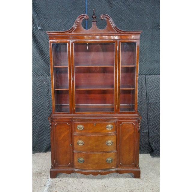 Mid Century Sheraton Style Mahogany Bow Front China Curio Display Cabinet 82" For Sale - Image 6 of 18