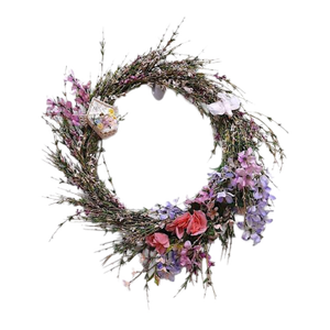 Field of Flowers Spring Summer Door Wreath 18" Crochet Feather Bird House Wall
