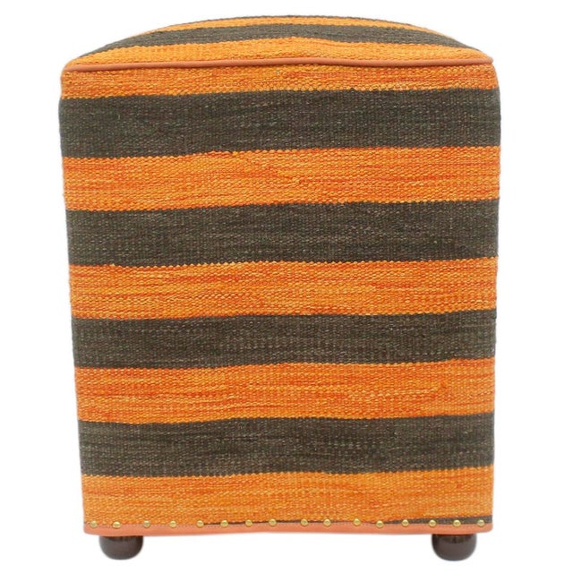 Rustic Handmade Kilim Upholstered Ottoman For Sale In New York - Image 6 of 9