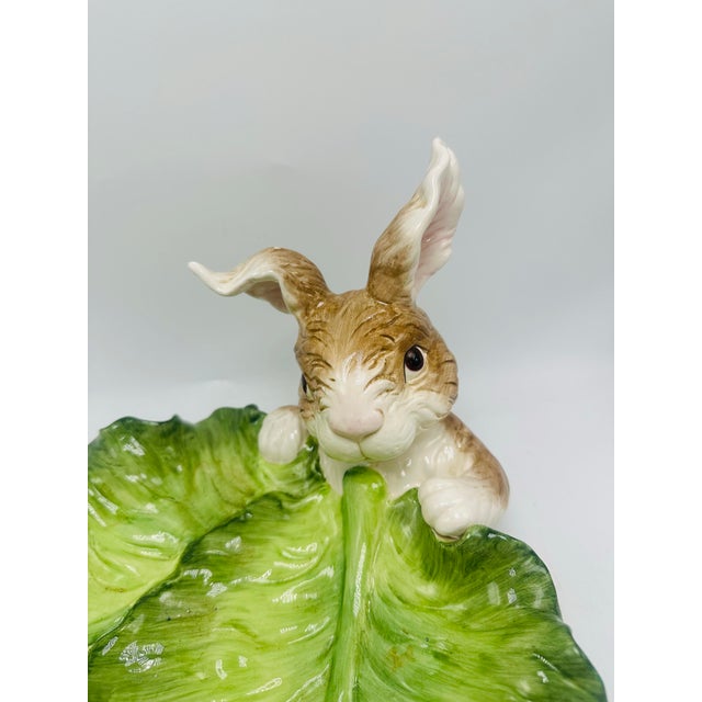 Contemporary Vintage Ceramic Cabbage Bowl With Bunny For Sale - Image 3 of 9