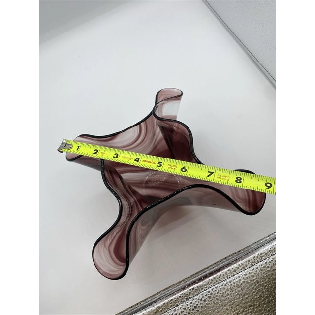 Add a touch of elegance and artistic flair to your space with this beautiful Purple Ribbon Art Glass Handkerchief Swirl...