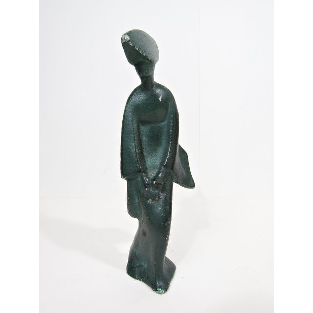 Metal 1950s Set of 3 Verdigris Cast-Iron Japanese Awa Odori Geisha Dancers, 7" MCM For Sale - Image 7 of 9