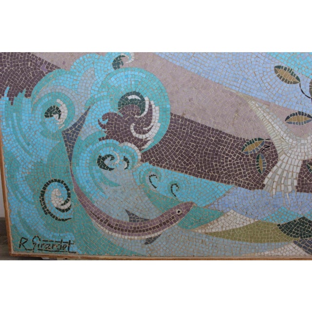 Important mosaic representing the sea composed of waves, birds, plants and fish, signed lower left R. Girardet, circa 1950...