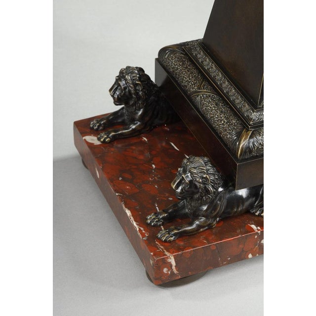 Charles X Obelisk Clock in Patinated and Gilt Bronze, 1820s For Sale - Image 11 of 18