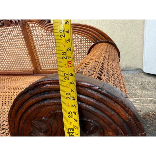 Antique British Anglo Indian Carved Mahogany Cane Seat and Back Settee For Sale - Image 15 of 18