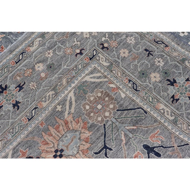 Large Floral Oushak Rug by Keivan Woven Arts, Gray, 10'1 X 14'2 For Sale - Image 12 of 13
