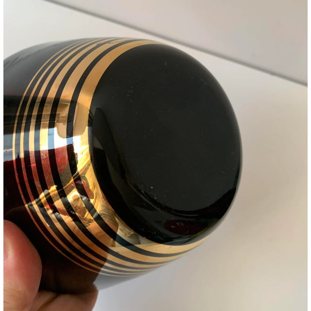 Black Vintage Art Deco Black Glass Covered Dish With Gold Encrastation For Sale - Image 8 of 9