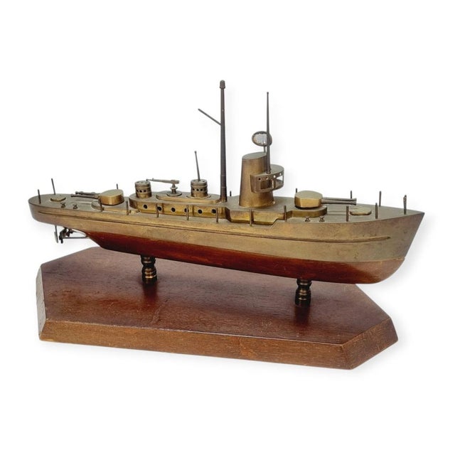 Decorative Ship Model in Brass and Wood, 1930s For Sale - Image 4 of 15