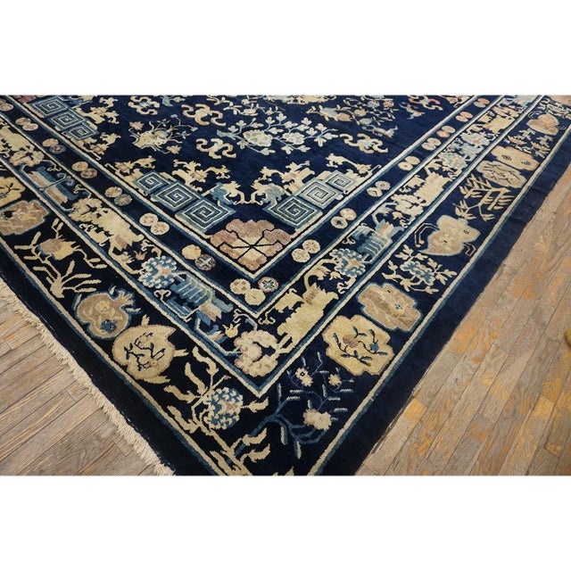 1890s Navy Blue Medallion Qing Antique Chinese Peking Room Size Wool Pile Rug For Sale In New York - Image 6 of 10