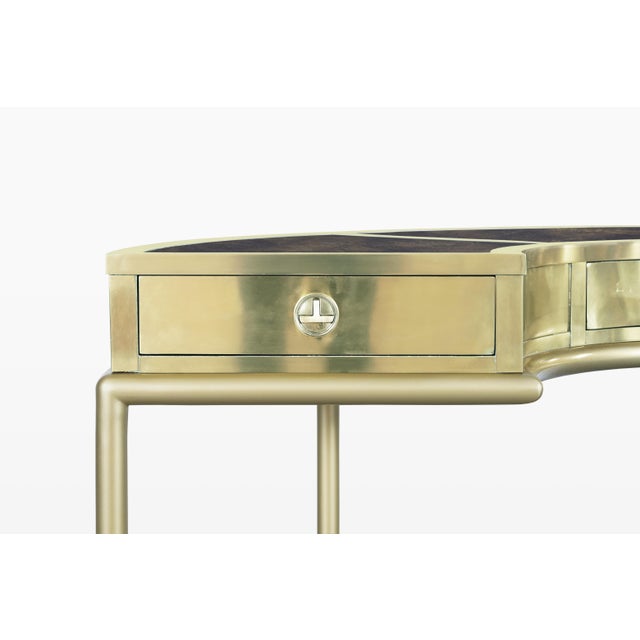 Mid-Century Modern Vintage Brass “Demi Lune” Desk by Mastercraft For Sale - Image 3 of 14