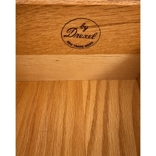 Drexel Vintage “By Drexel” Solid Wood Highboy Dresser | Charcoal Blue & Gold For Sale - Image 4 of 8