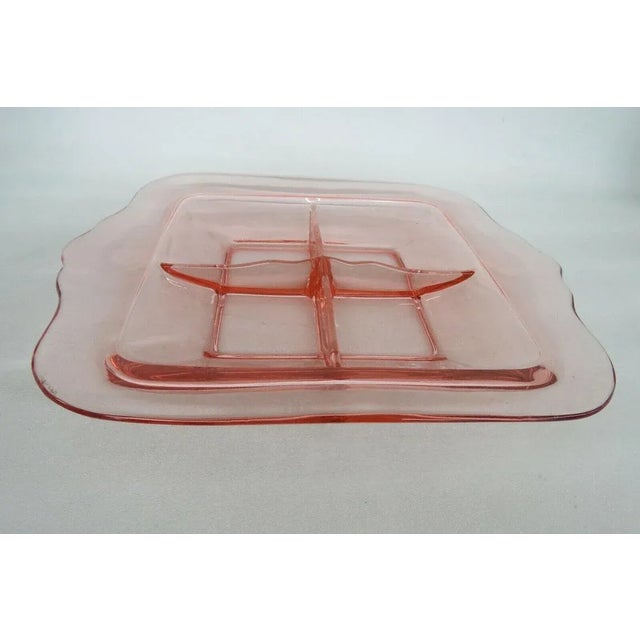 Pink Pink Depression Glass Four Section Divided Serving Dish Tray For Sale - Image 8 of 11