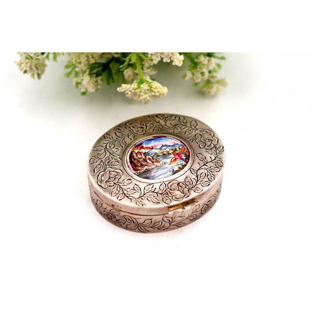 Silver Pill Box with Floral Motifs For Sale - Image 5 of 6