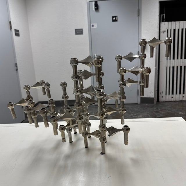 Chrome Werner Stoff & Hans Nagel for Stoff Chrome-Plated Modular Stacking Candleholders, Set of Twenty One For Sale - Image 8 of 12