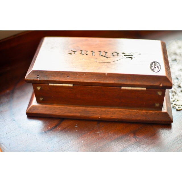 Brown Antique Wooden Keepsake Trinket Box Engraved Zodiac Tarot Card Holder For Sale - Image 8 of 9