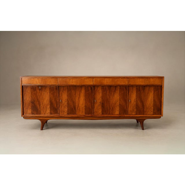 Brown Brazilian Modern Four-Door, Four-Drawer Caviúna Credenza With Drop-Front Bar, 1950s, Brazil For Sale - Image 8 of 18