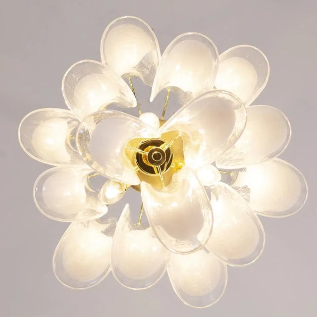 1990s Murano Glass Crystal and White Glass Petal Ceiling Lamp, 1990s For Sale - Image 5 of 12