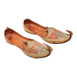 Antique Leather Mughal Shoes With Gold Embroidered
