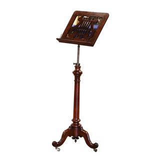 19th-Century English Mahogany Music Stand on Wheels With Pierced Lyre Motif For Sale