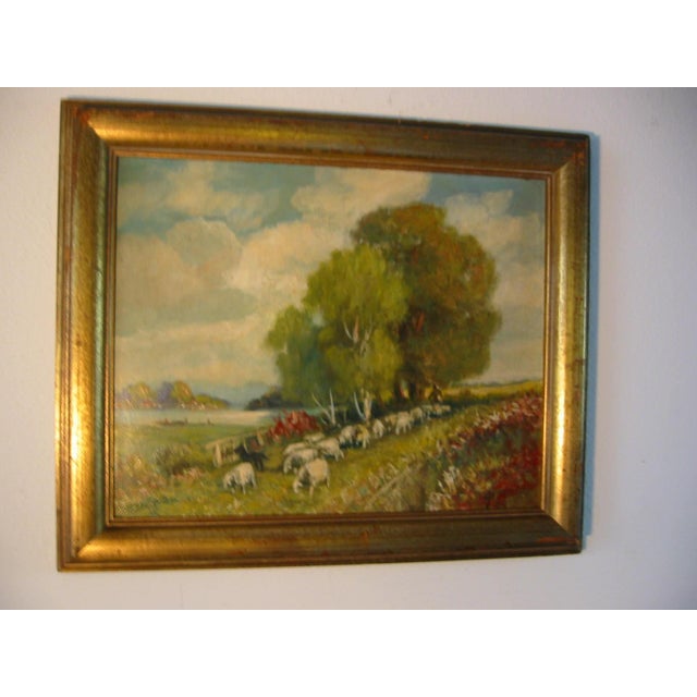Late 20th Century Continental Landscape Titled Sheppard Signed Oil on Canvas For Sale - Image 9 of 14