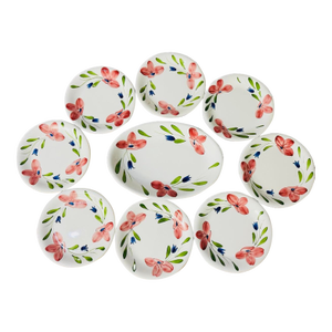 Vintage Italian Hand Painted Diner Plates Set With Serving Plater - 9 Pieces