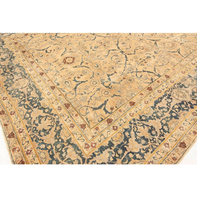 Blue Authentic Persian Tabriz Handmade Wool Rug For Sale - Image 8 of 9