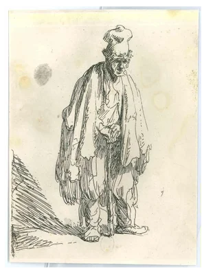 Charles Amand Durand after Rembrandt, Beggar in a High Cap, Engraving, 19th Century