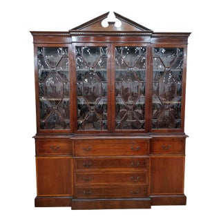 Mid 20th Century Two Piece Mahogany Bubble Glass Breakfront Secretary Bookcase For Sale