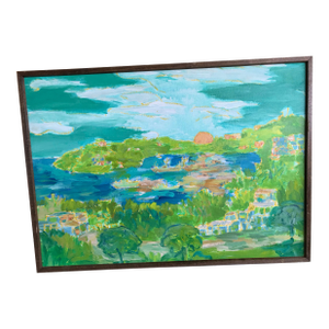1970s Harbor Seascape Oil on Panel Molly Schiff, Framed