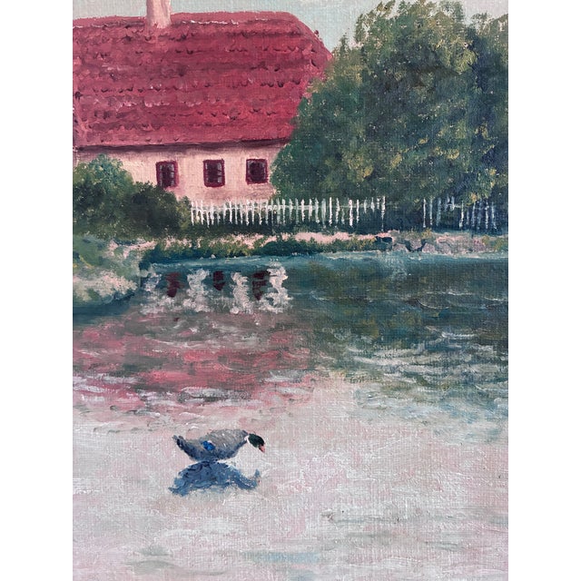 1950s Vintage Original Landscape Oil Painting, Signed Farmhouse Art For Sale - Image 5 of 18