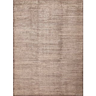 Modern Contemporary Handmade Cream Brown Wool Minimalist Area Rug For Sale