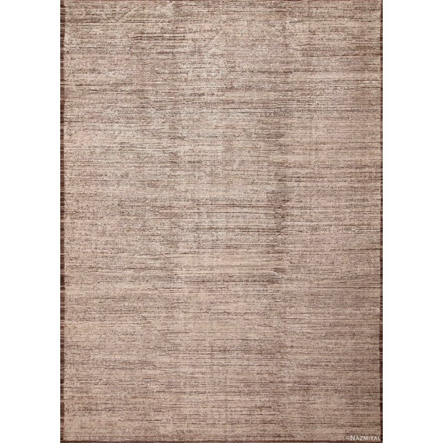 Modern Contemporary Handmade Cream Brown Wool Minimalist Area Rug For Sale