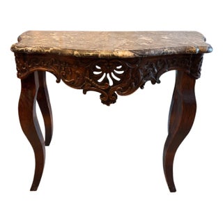 19th Century Walnut Console With Serpentine Marble Top For Sale