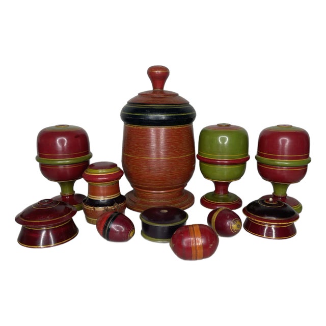 Antique Polychrome Painted and Lacquered Vessels- A Set of 11 For Sale