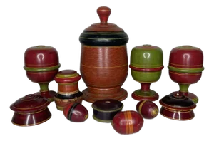 Antique Polychrome Painted and Lacquered Vessels- A Set of 11