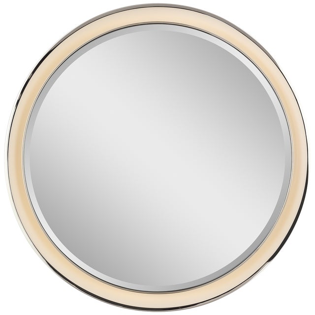 Thomas O'Brien for Visual Comfort Signature Tricia 24" Illuminated Round Mirror in Polished Nickel For Sale