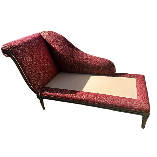 Antique Chaise Longue With Garment-Colored Fabric Upholstery For Sale - Image 9 of 10